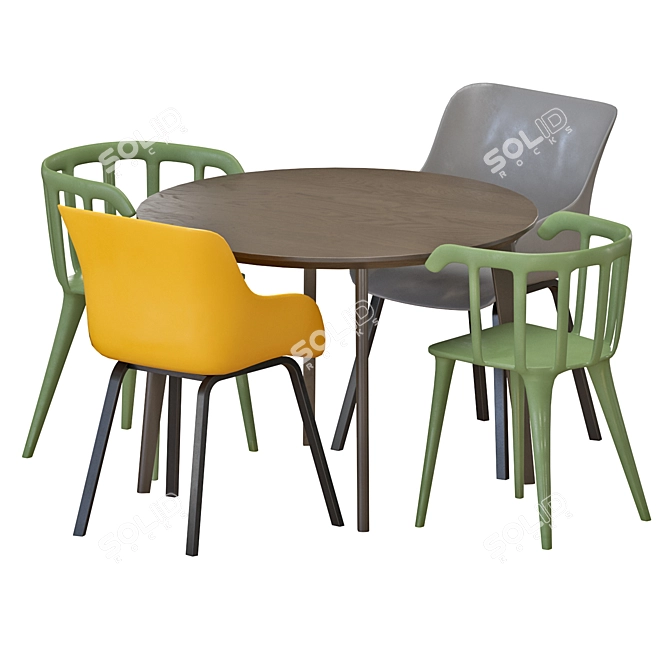 Modern Black Dining Set with Chairs 3D model image 1