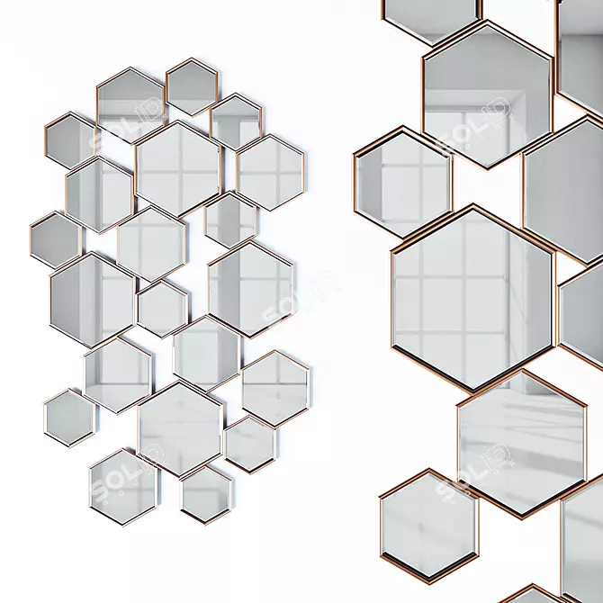 Hexagon Wall Mirror - Elegant Decor 3D model image 1