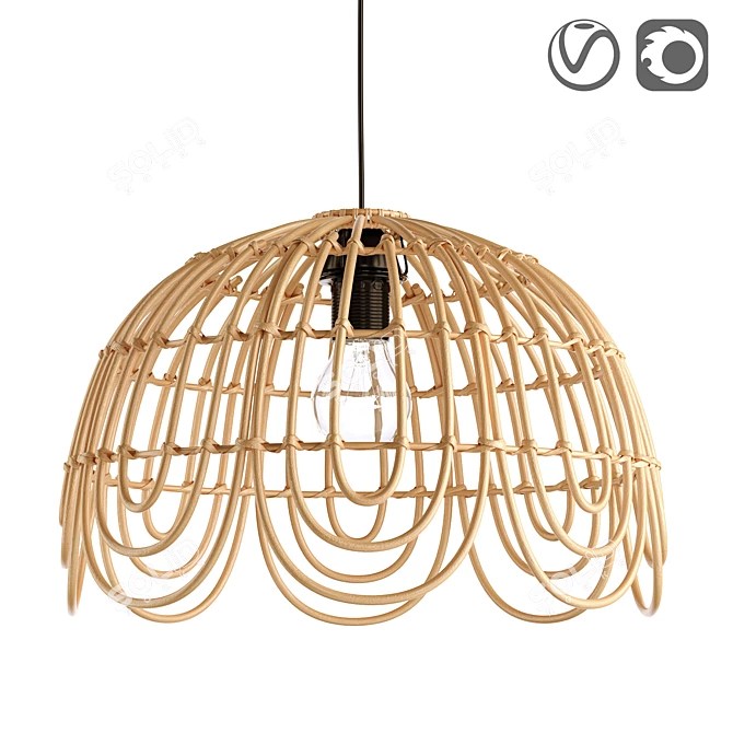 Natural Rattan Lampshade, Kapela 3D model image 1