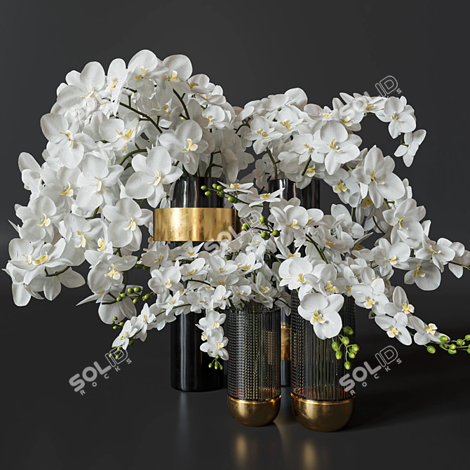 Elegant Orchid Flower & Vase Set 3D model image 1