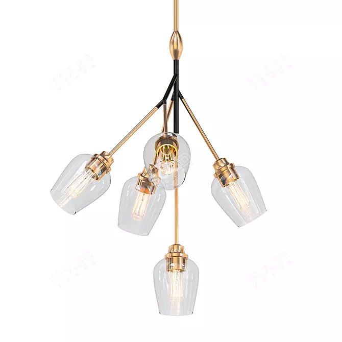 Vintage Brass 5-Light Pendant 3D model image 1