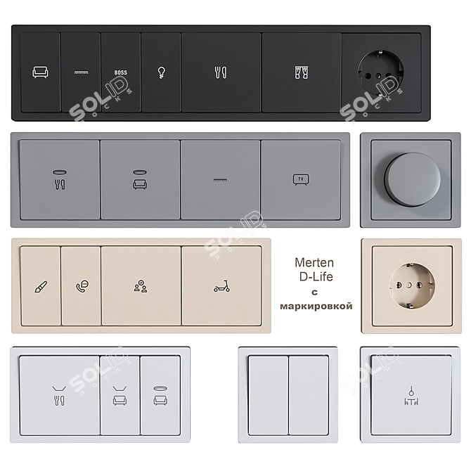 Schneider Electric Merten D-Life: Stylish Sockets & Switches 3D model image 1