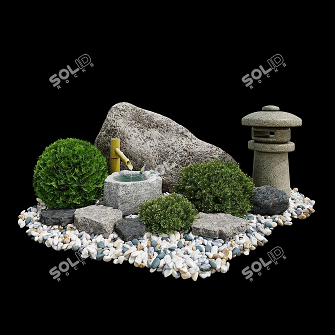 Zen Oasis Tsukubai Rock Garden 3D model image 2