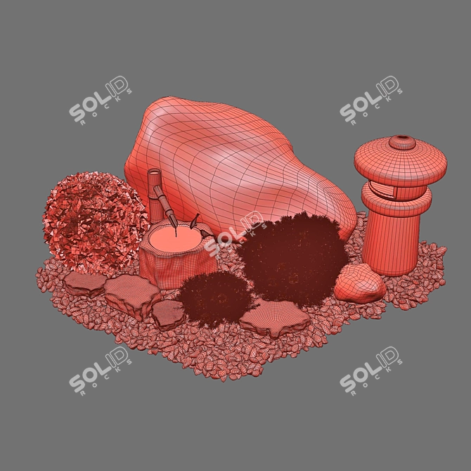 Zen Oasis Tsukubai Rock Garden 3D model image 5