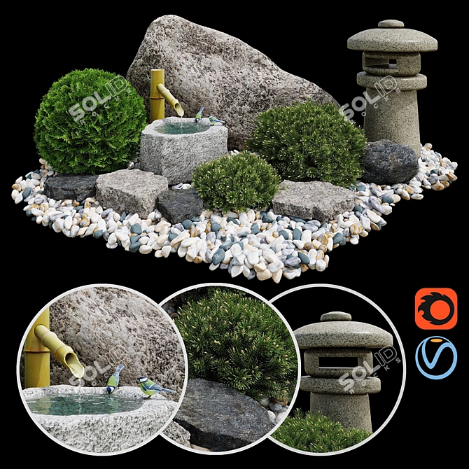 Zen Oasis Tsukubai Rock Garden 3D model image 7