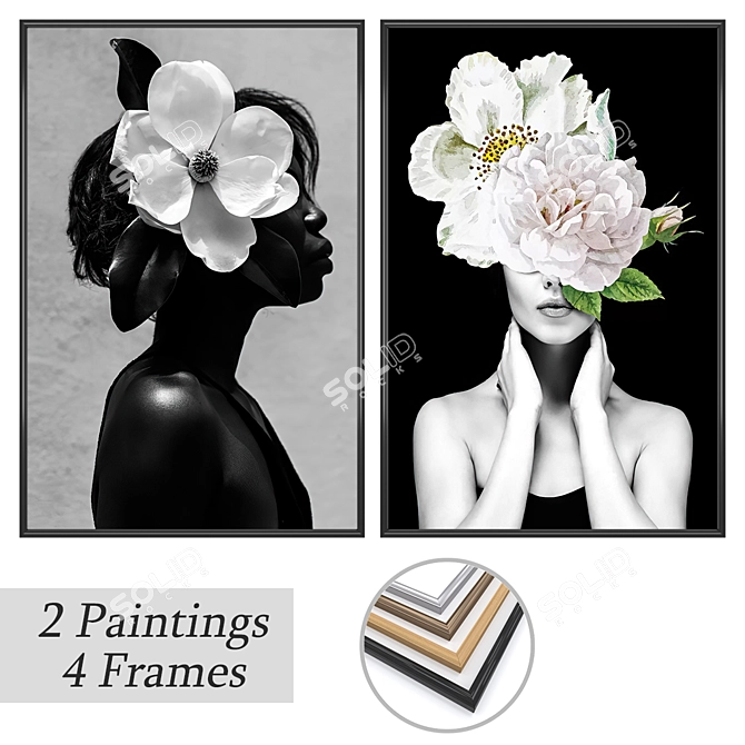 Multiframed Art Set: 2 Paintings, 4 Frame Options 3D model image 1