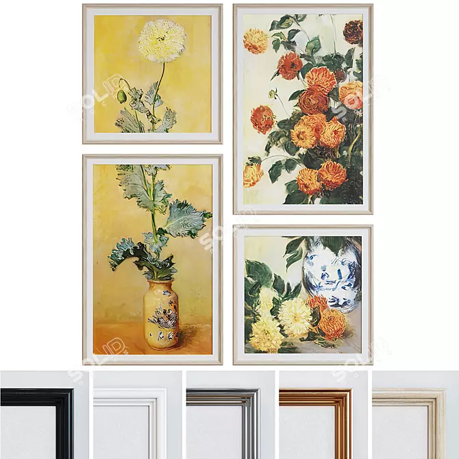 Modern Classic Set of 4 Oil Painted Picture Frames 3D model image 1