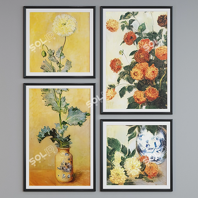 Modern Classic Set of 4 Oil Painted Picture Frames 3D model image 5