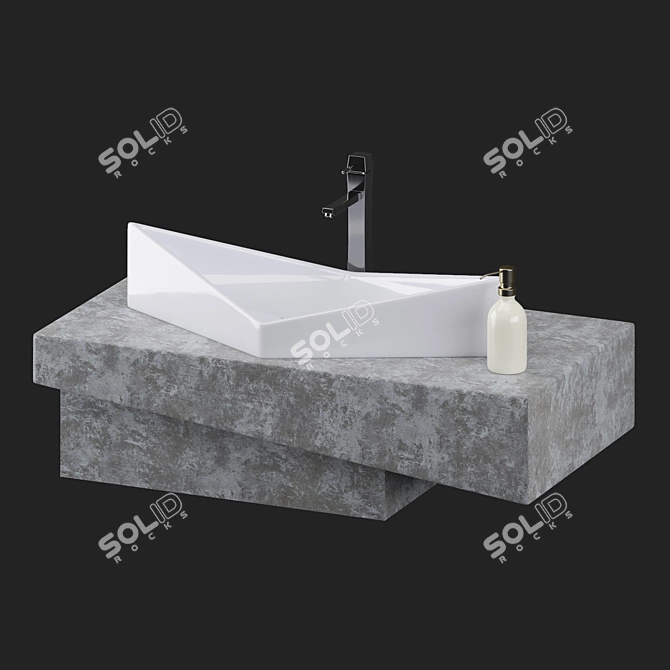 Modern Ceramic Concrete Wash Basin 3D model image 2