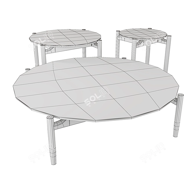 Elegant Marble and Wood Coffee Tables 3D model image 3