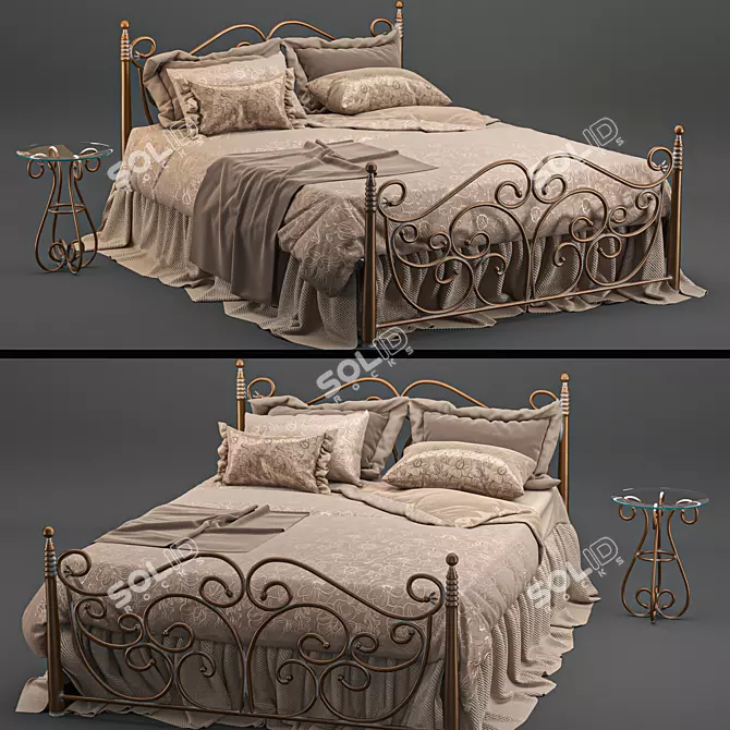Elegant Wrought Iron Bed 3D model image 1