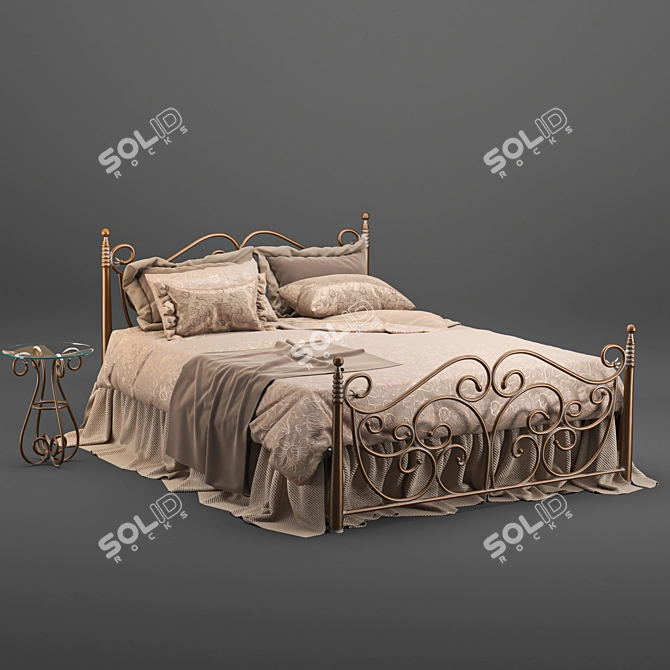 Elegant Wrought Iron Bed 3D model image 4