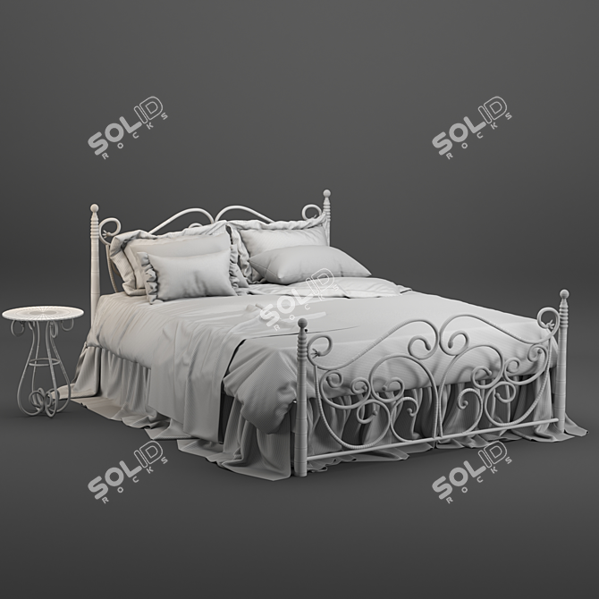 Elegant Wrought Iron Bed 3D model image 5