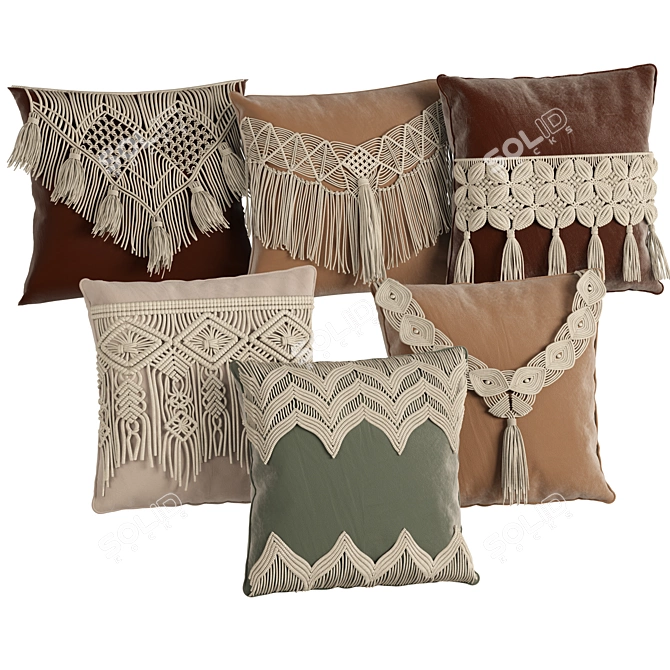 Boho Chic Macrame Pillow Set 3D model image 1