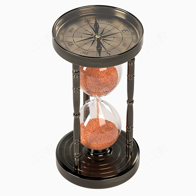 Vintage Brass Sand Timer with Compass 3D model image 2