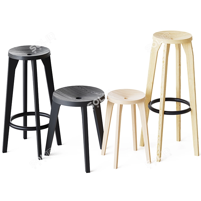 Ariake Dovetail Barstool Set 3D model image 1