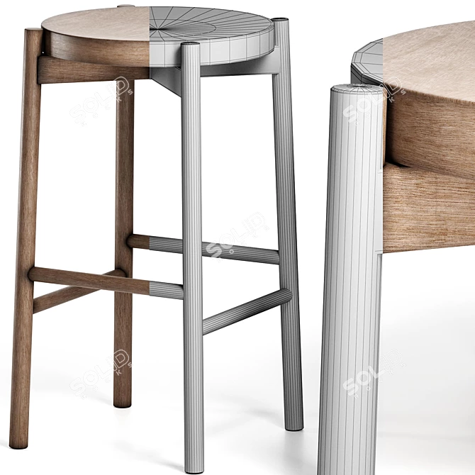 Modern Wooden Kotan Stool 3D model image 6