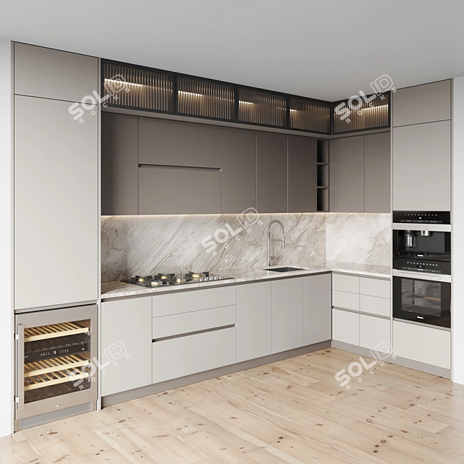 Modern Kitchen Set: Gas Hob, Oven, Coffee Machine, Wine Fridge & More 3D model image 3