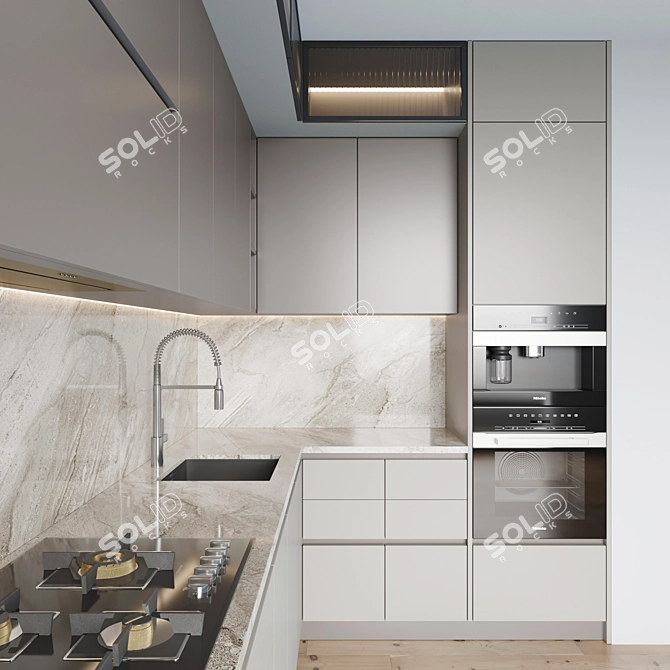 Modern Kitchen Set: Gas Hob, Oven, Coffee Machine, Wine Fridge & More 3D model image 4