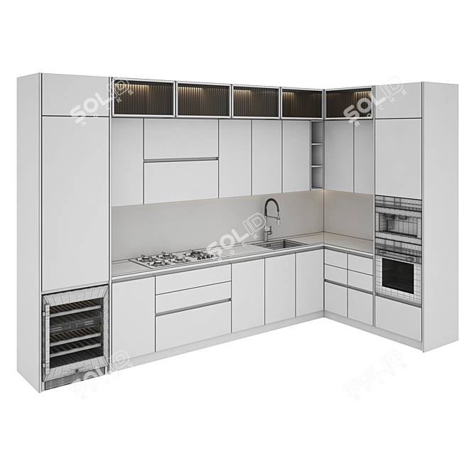 Modern Kitchen Set: Gas Hob, Oven, Coffee Machine, Wine Fridge & More 3D model image 6