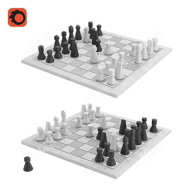 Handcrafted Decorative Concrete Chess 3D model image 3
