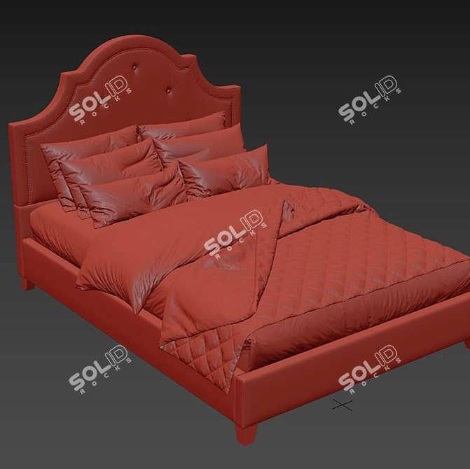 Modern Beige Linen Bed 3D model image 5
