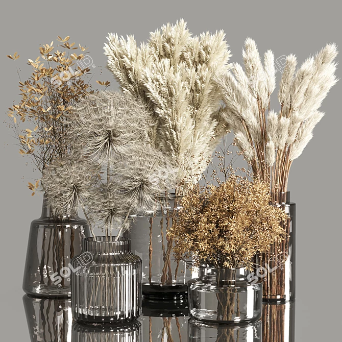 Elegant Dry Plants Bouquet 3D model image 1