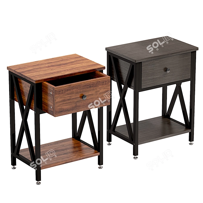 Modern Iron Nightstand with Drawer 3D model image 1