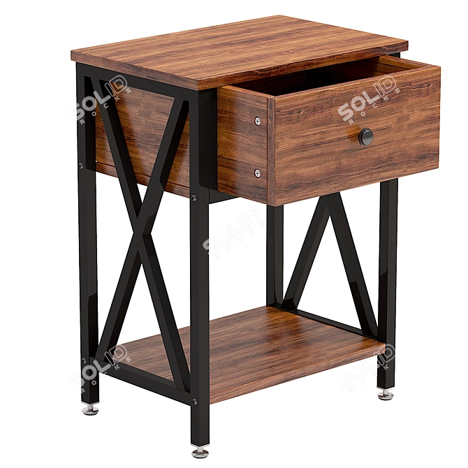 Modern Iron Nightstand with Drawer 3D model image 2