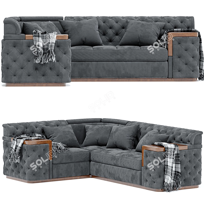 Modern Black Corner Sofa Set 3D model image 1