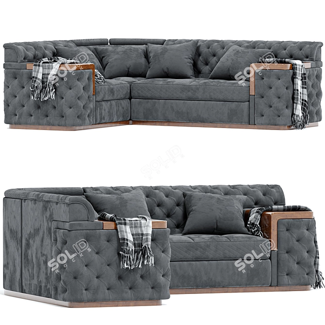 Modern Black Corner Sofa Set 3D model image 2