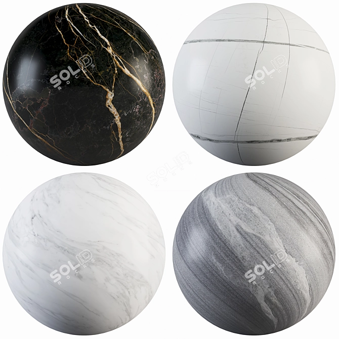 Marble Collection: Bianco Carrara, Sahara Noir, Port Gray, and Forest 3D model image 1