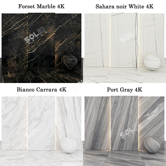 Marble Collection: Bianco Carrara, Sahara Noir, Port Gray, and Forest 3D model image 2