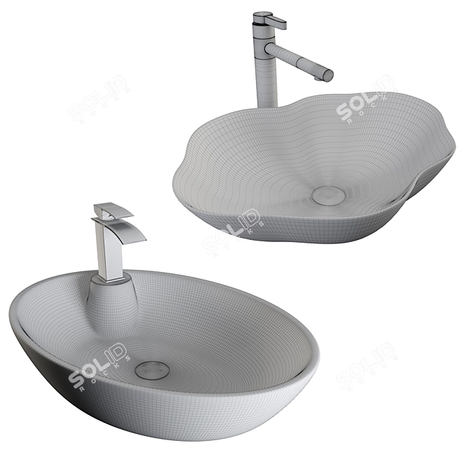 Modern Washbasin Set with Faucets 3D model image 2