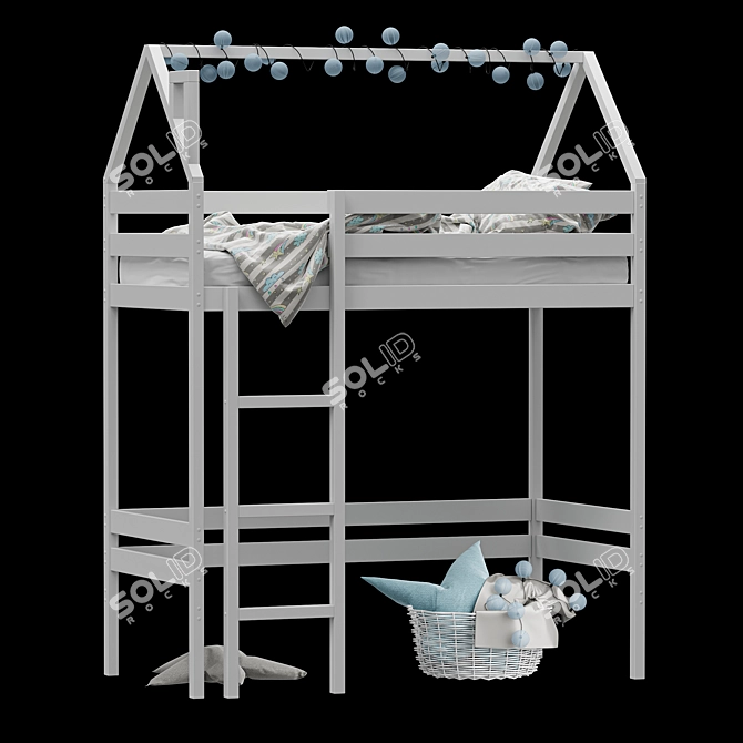 2-Story Baby Cot with Ladder & Play Area 3D model image 3