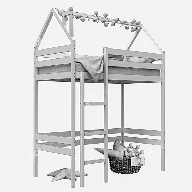 2-Story Baby Cot with Ladder & Play Area 3D model image 5