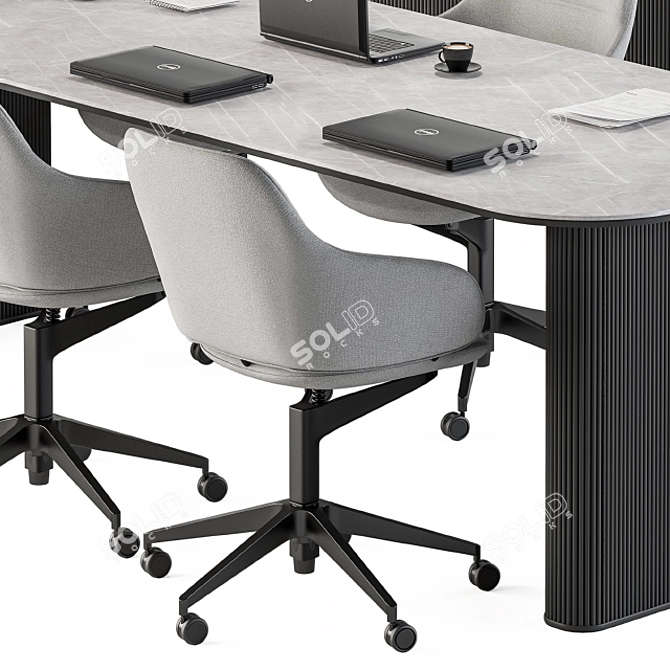 Sleek Black & Gray Meeting Table 3D model image 3