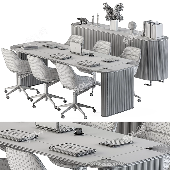 Sleek Black & Gray Meeting Table 3D model image 6