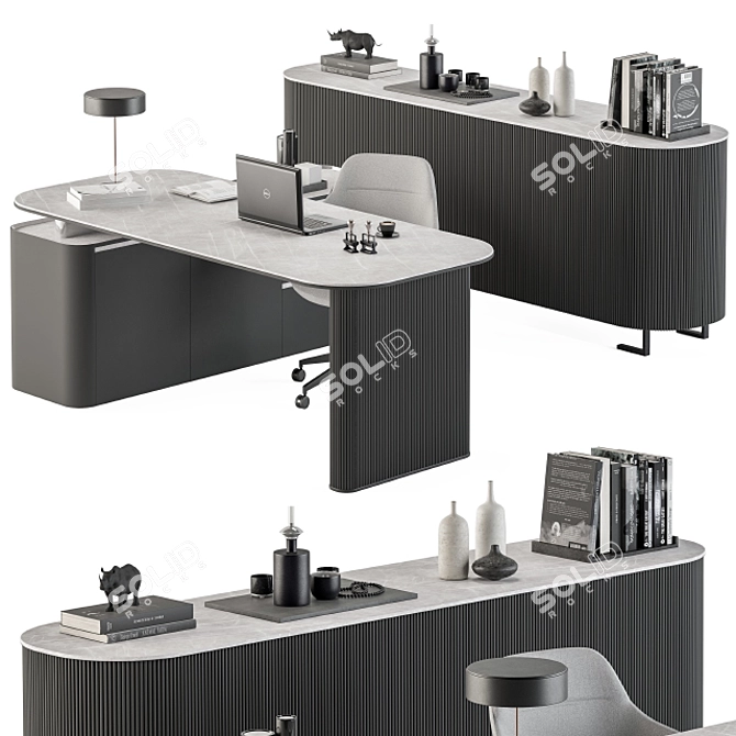 Executive Desk - Modern Black and Gray Office Furniture 3D model image 1