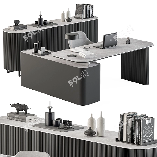 Executive Desk - Modern Black and Gray Office Furniture 3D model image 2