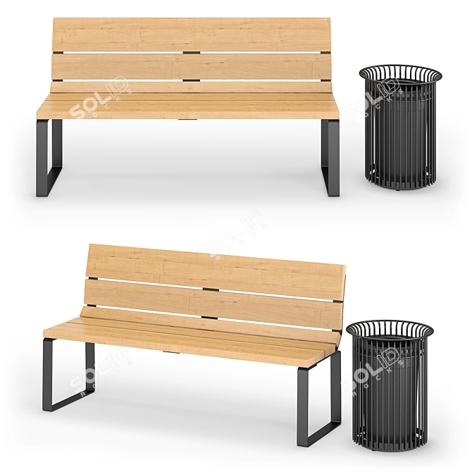 Nola 1: Street Benches with Trash Cans 3D model image 5