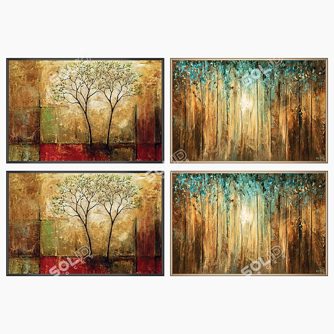 Artistic Framed Paintings Set 3D model image 2