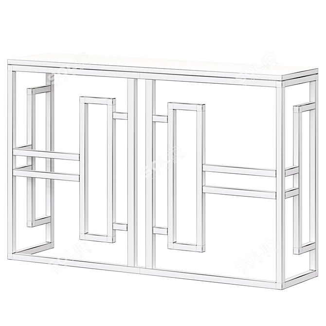 Modern White Console Table: Solid Wood Top & Metal Frame 3D model image 2