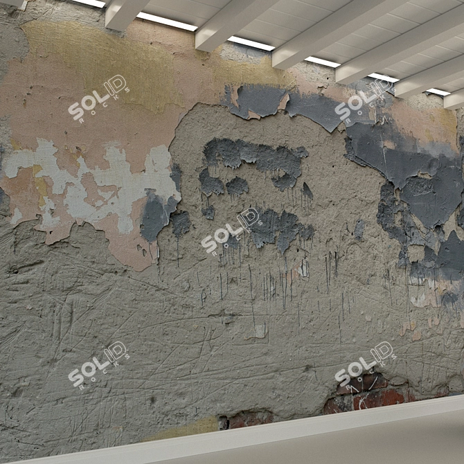 Title: Decorative Old Plaster Concrete Wall 3D model image 3