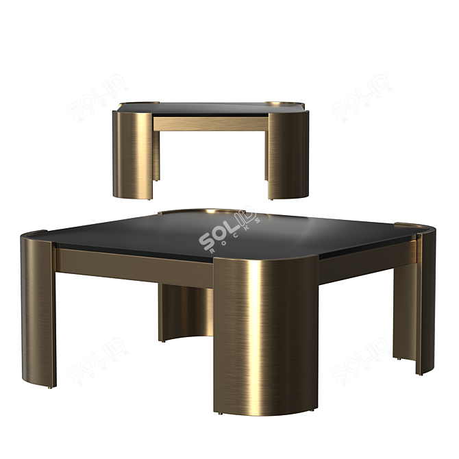 Elegant Brass and Black Glass Coffee Table 3D model image 2