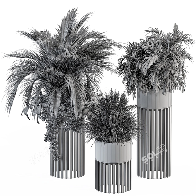 Black Pot Plant Set - Indoor Plant Set with Round Stand 3D model image 6