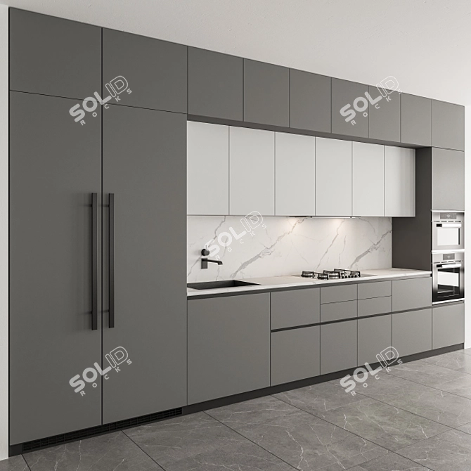 Sleek Black & Gray Marble Kitchen 3D model image 2