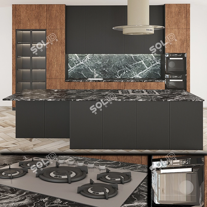 Sleek Modern Kitchen Set 3D model image 1