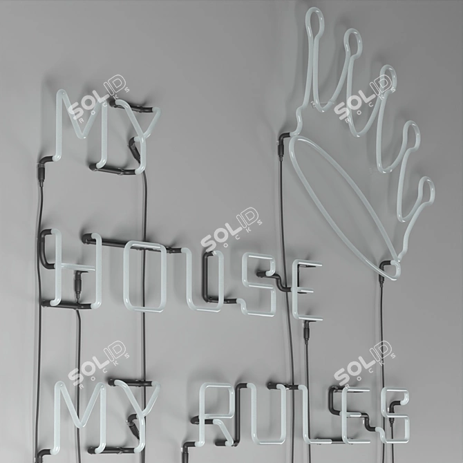 Neon "My House My Rules" Sign 3D model image 6