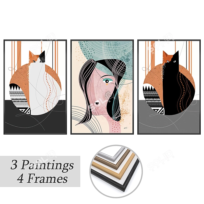 Elegant Wall Art Set with Versatile Frames 3D model image 1